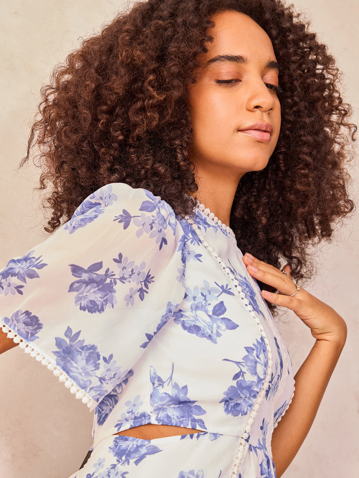 White Mini Fit And Flare Dress With Cut Out Detail