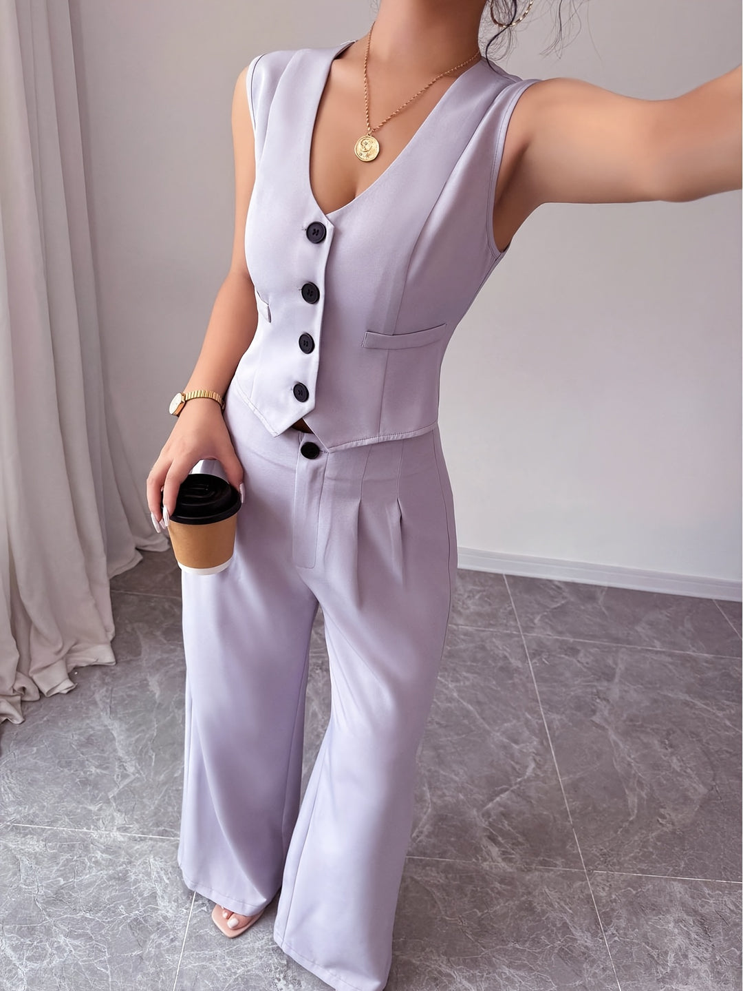 Lilac Sleeveless Blazer Top And Pant Set