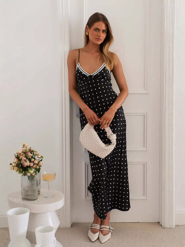 Black Polka Dotted Lace Inserts Dress