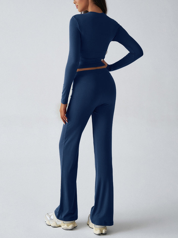 Navy Blue Solid Fitted Top And Pant Co-Ord Set