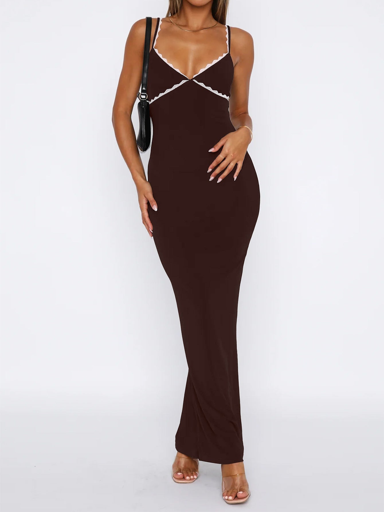 Brown Strappy Bodycon Maxi Dress