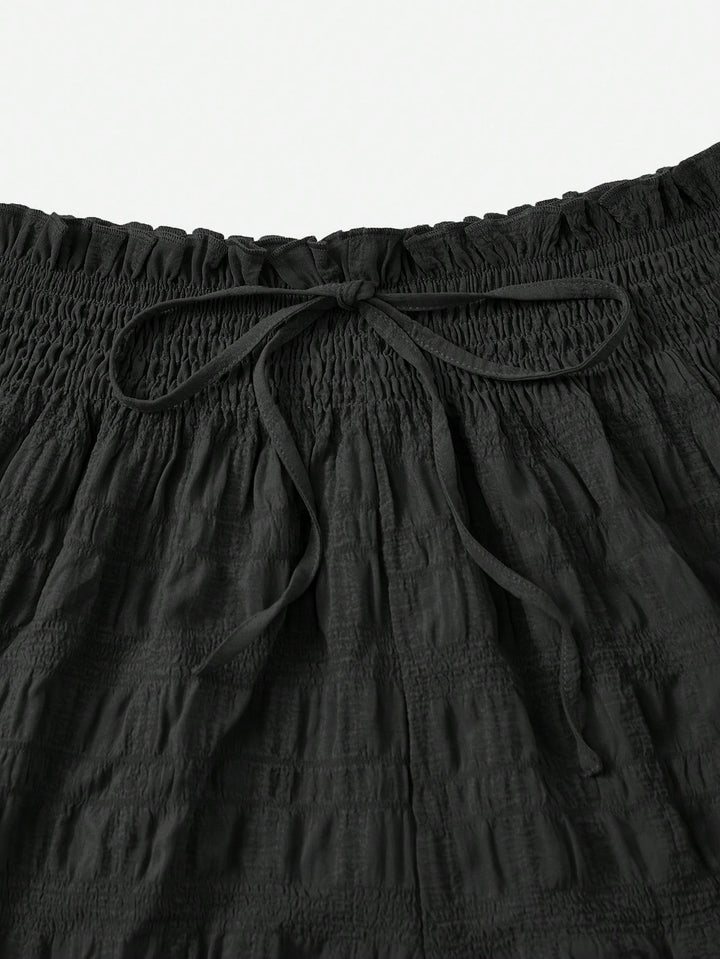Black Flowy Textured Shorts