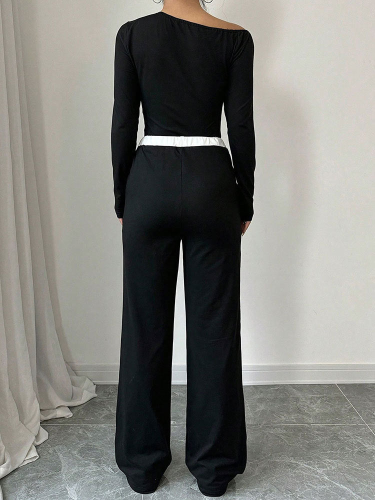 Black One Shoulder Top And Pants Co-Ord Set