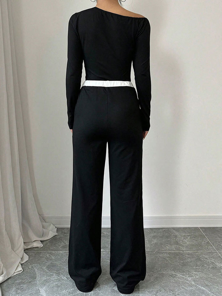 Black One Shoulder Top And Pants Co-Ord Set