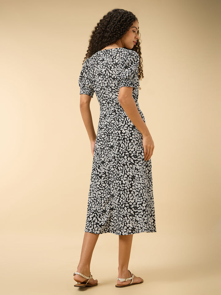 Black Aline Midi Dress With Slit Detail