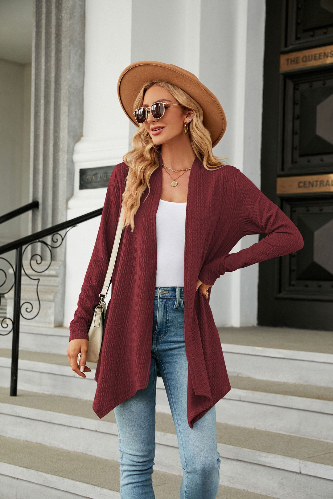 Maroon Full Sleeves Solid Shrug
