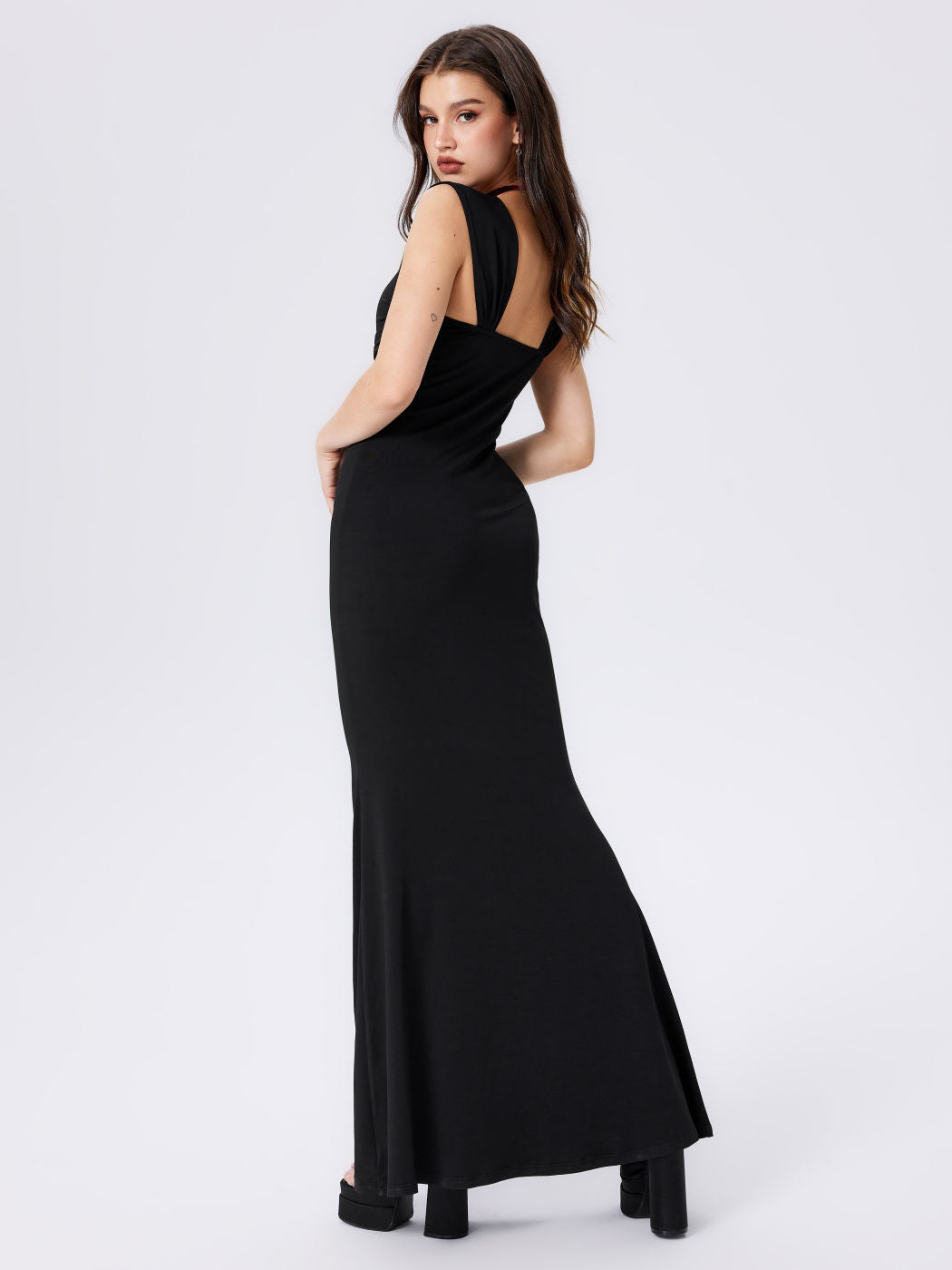 Black Broad Strap Scoop Neckline Dress