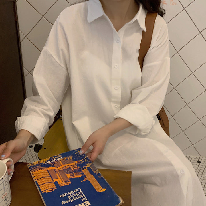 White Longline Button Down Shirt Dress