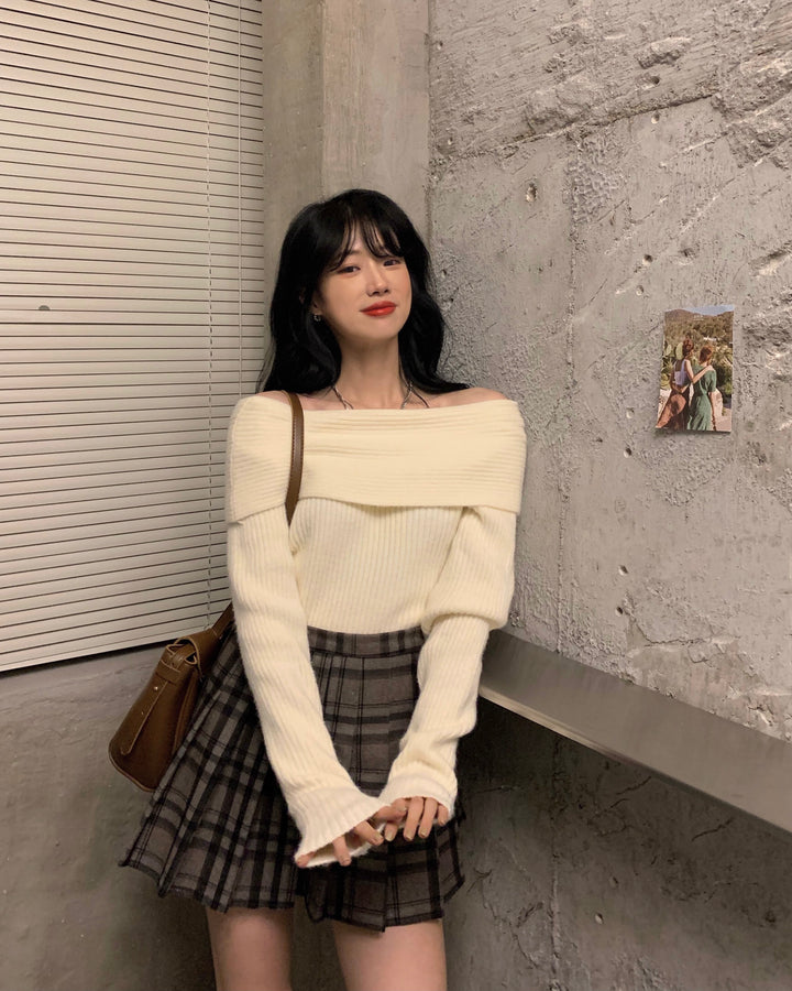 Cream Off Shoulder Full Sleeve Top