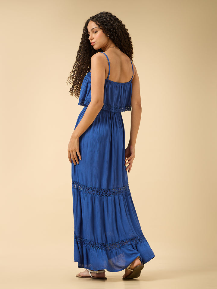 Blue Noodle Strap Tired Dress
