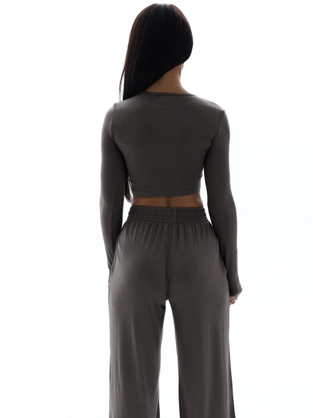 Grey Crop Top with Sweatpants Co-Ord Sets