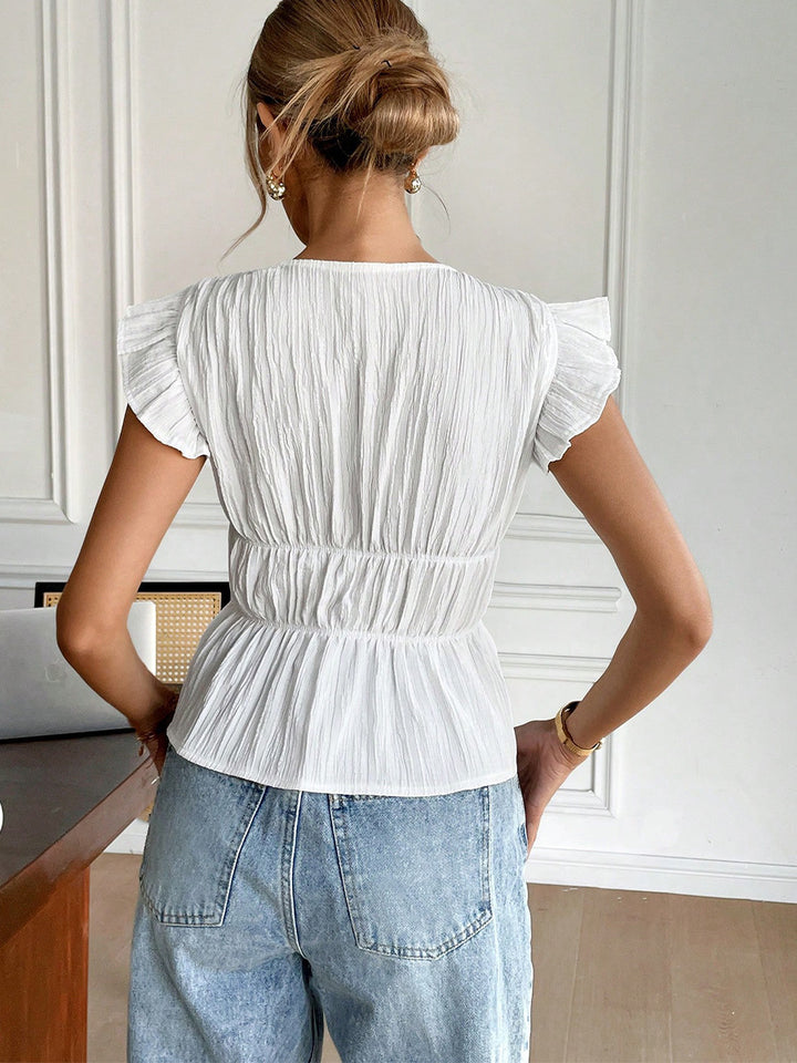 White Plunge Neck With Bow Detailing Top