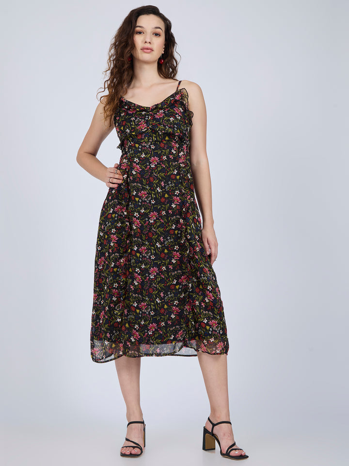 Multi Printed Ruffle Midi Dress