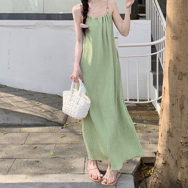 Green Textured Slip Dress