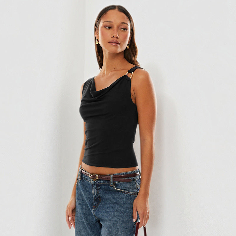 Black Sleeveless Top With Draping