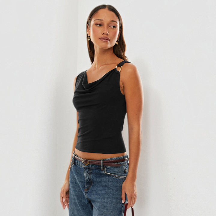 Black Sleeveless Top With Draping