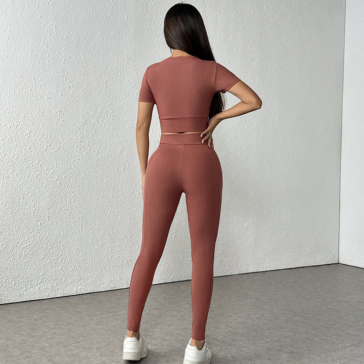 Brown Crop Top With Legging Coord Set