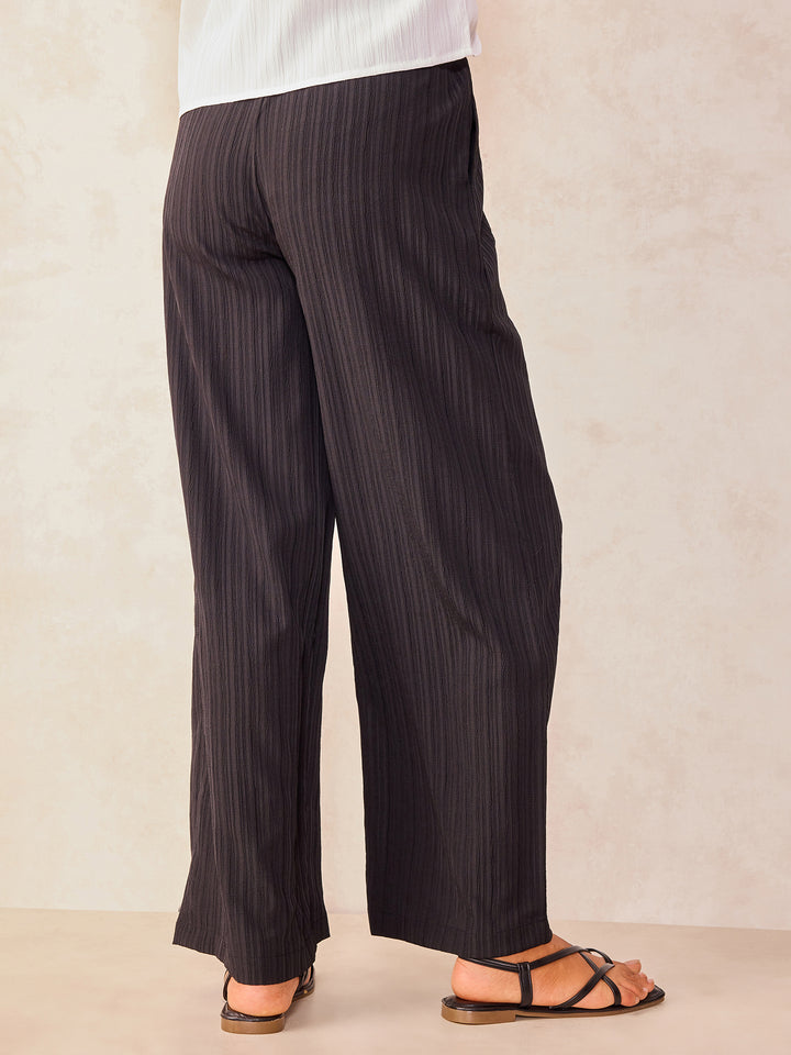 Black Textured Pull On Wide Leg Trouser
