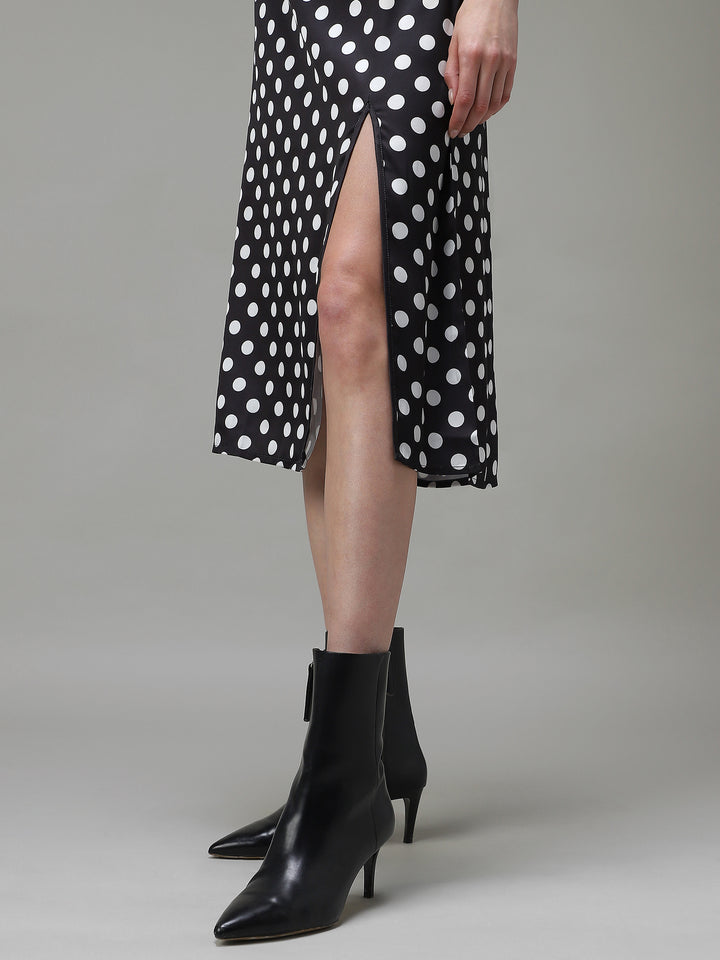 Black Side Slit Satin Dress