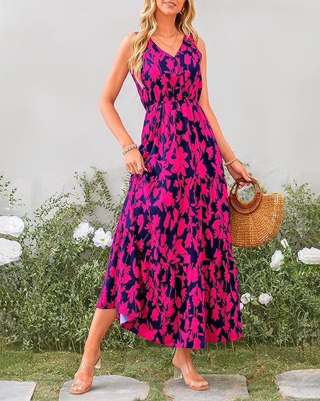 Pink V Neck Printed Cinched Waist Dress