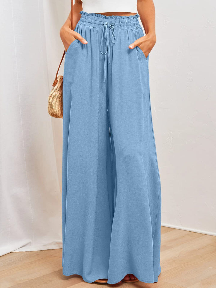 Blue Elasticated Waist Band Wide Leg Trouser