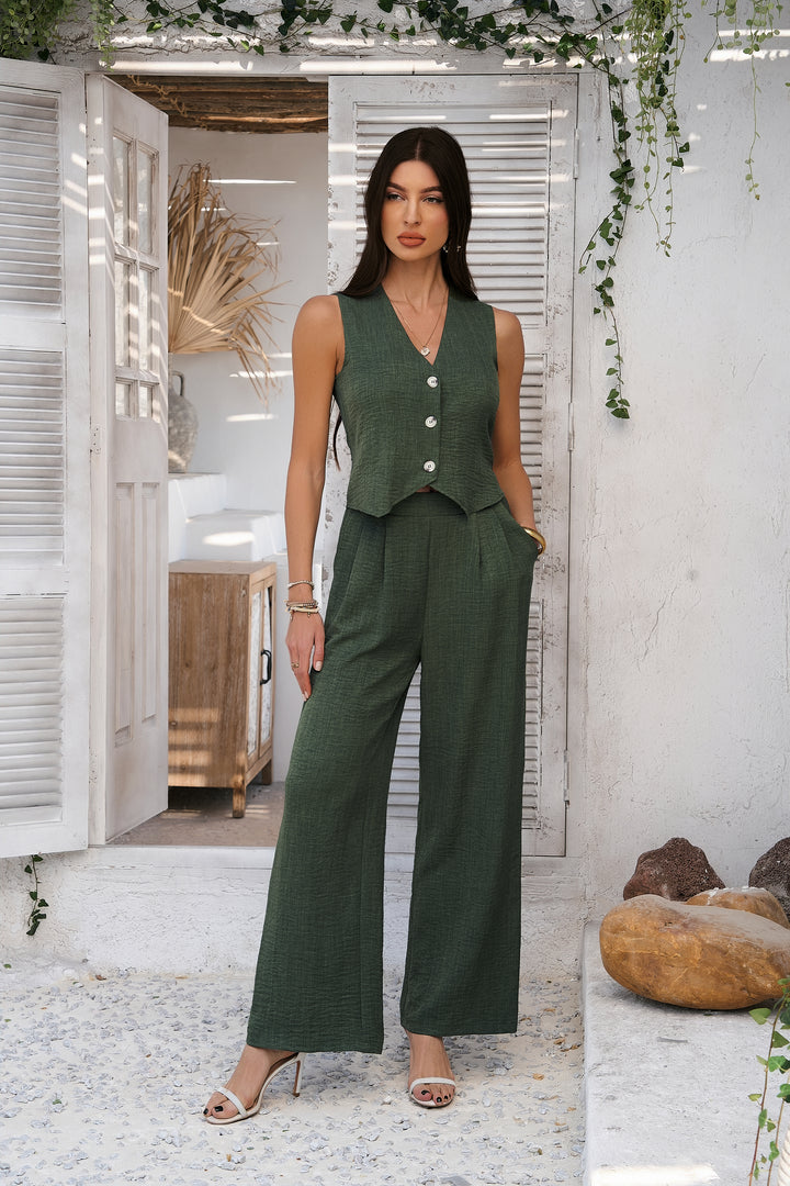 Green Trouser And Vest Co Ord Set