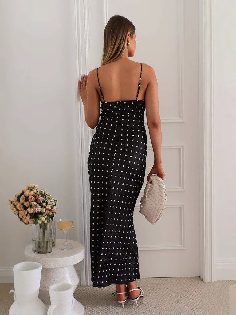 Black Polka Dotted Lace Inserts Dress