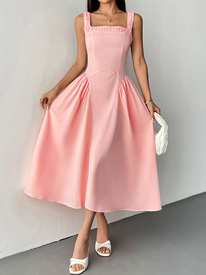 Pink Structured Bodice Midi Dress