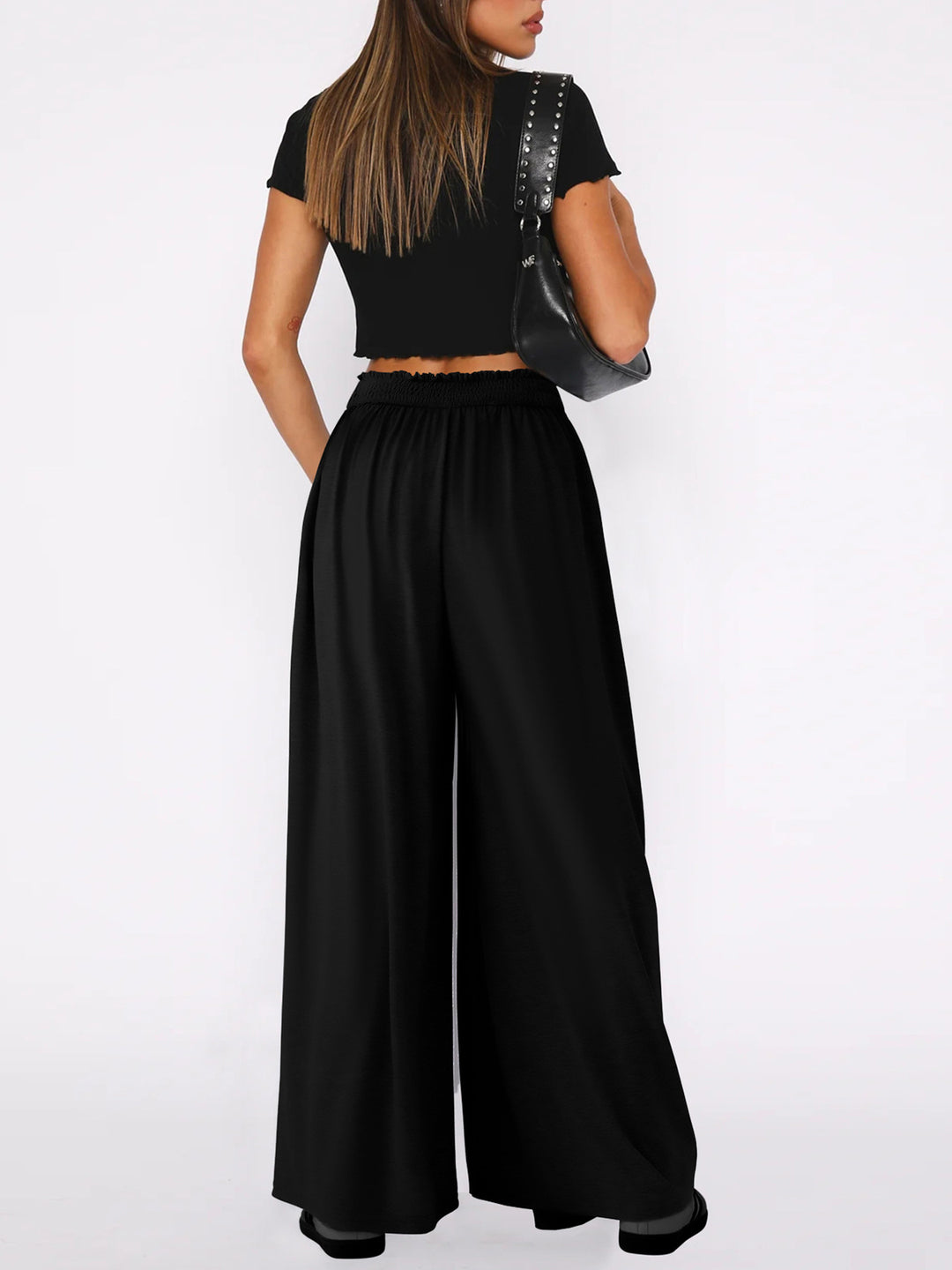 Black Wide Leg With Broad Waist Band Trouser