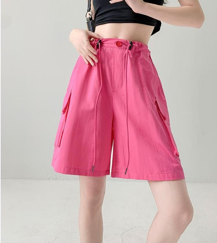 Peach Relaxed Fit Drawstring Cargo Shorts