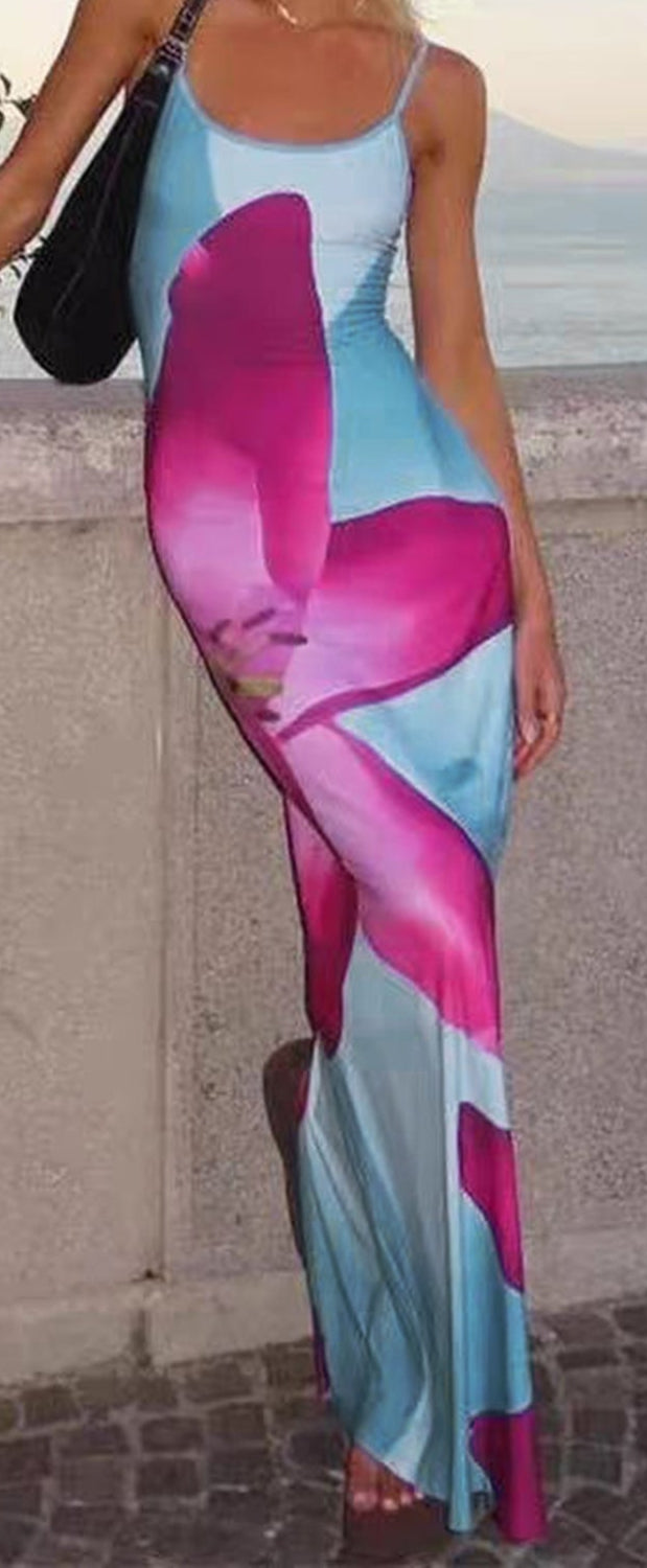 Pink Placement Floral Print Slip Dress