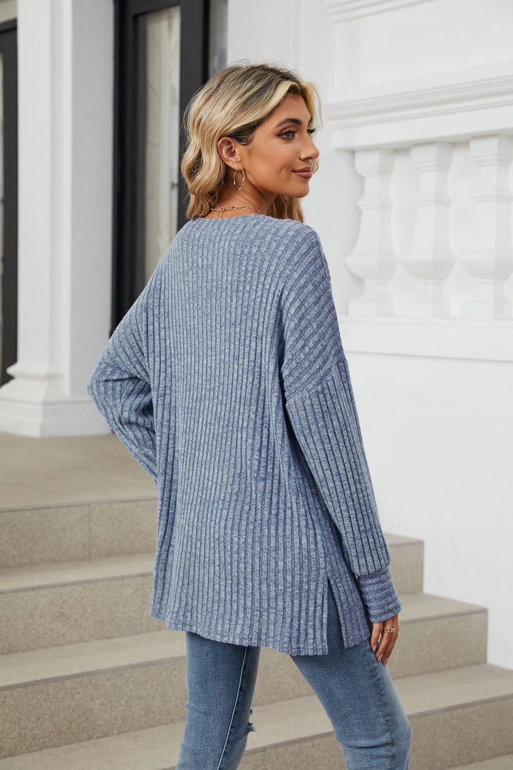 Blue Full Sleeves Round Neck Sweaters