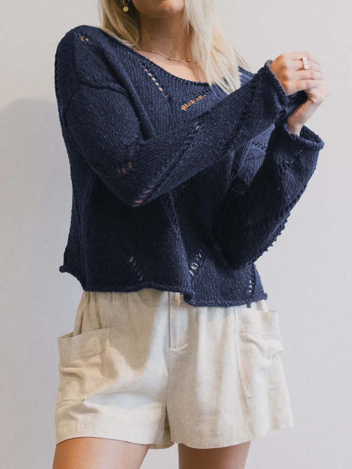 Navy Blue Full Sleeves Textureed Sweaters