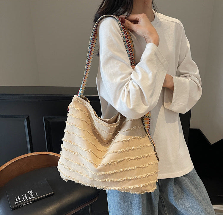 Khaki Boho Fringe Tote Bag