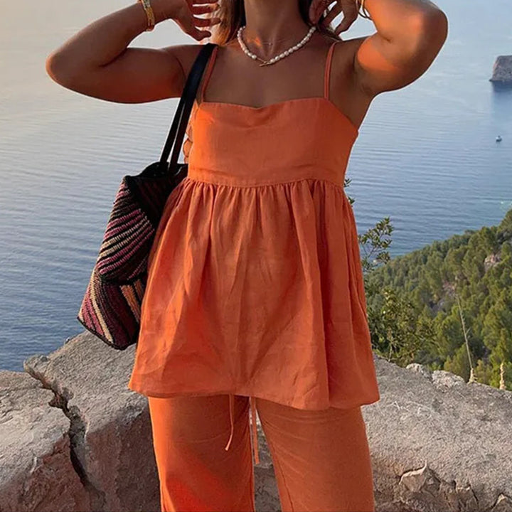 Orange Slip Top With Straight Pant Co-Ord Set