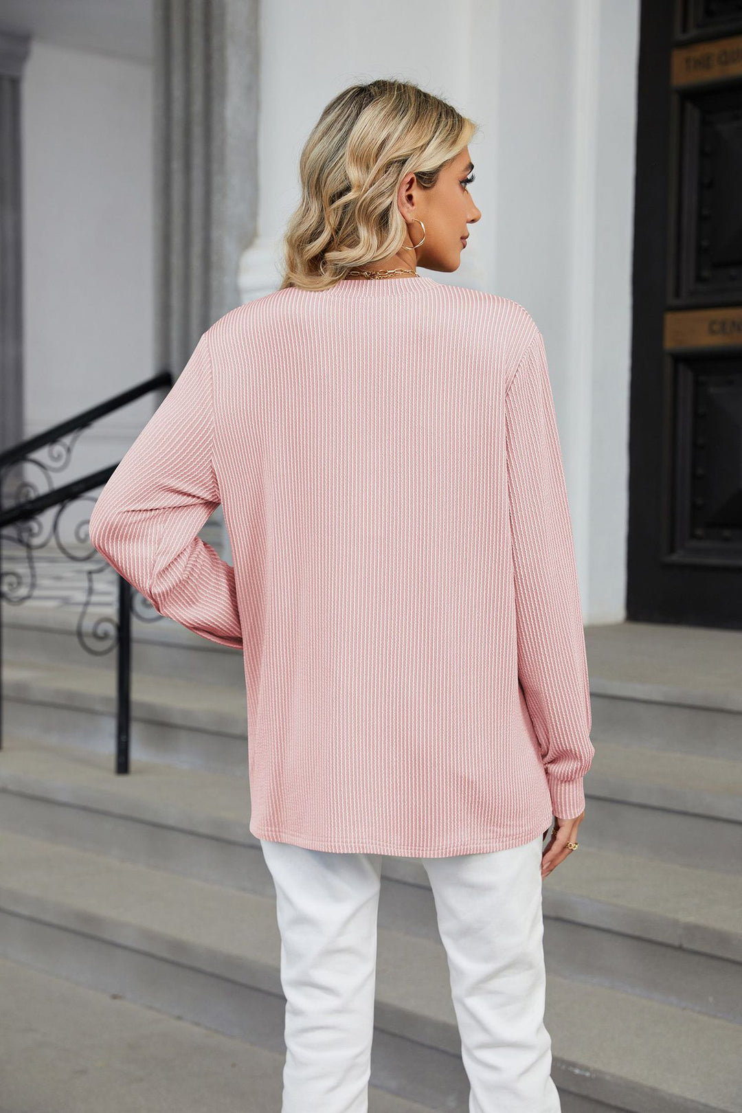 Pink Full Sleeves V Neck Top