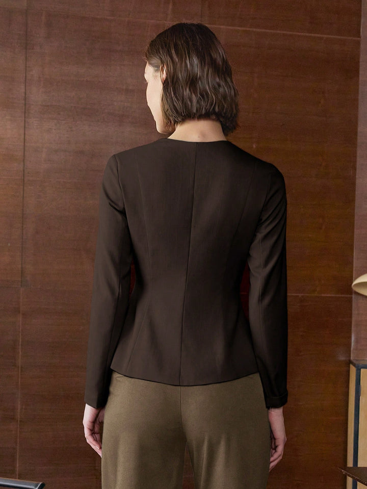 Brown Long Sleeve Front Button Top