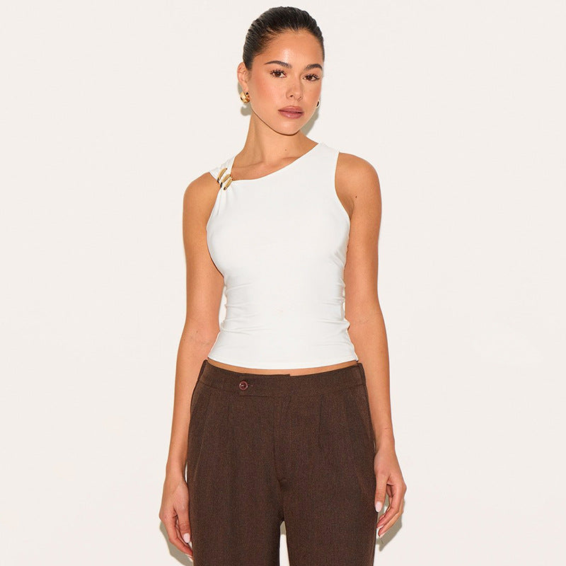 White One-Shoulder Fitted Tank