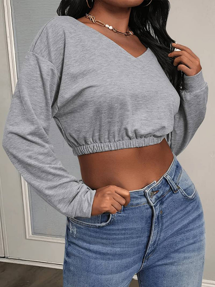 Grey Drop Shoulder Crop Sweatshirt