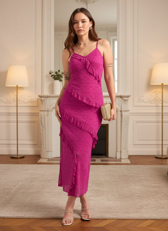 Pink Maxi Length Strap Lace Dress