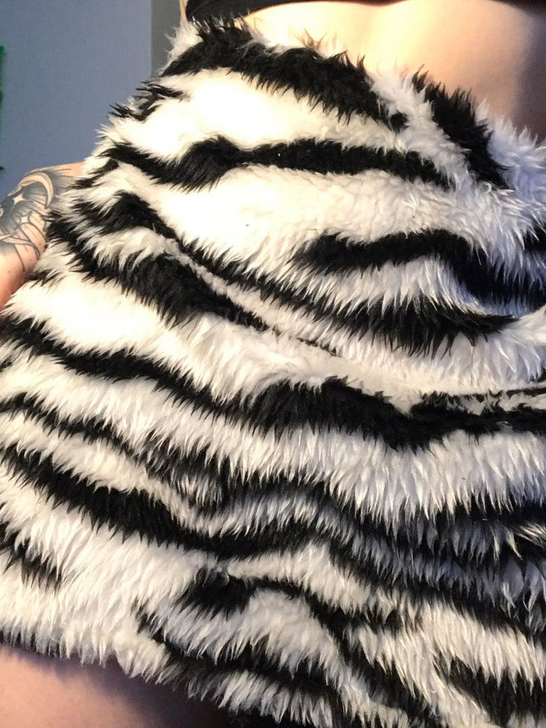 Black Animal Print Fur Skirt