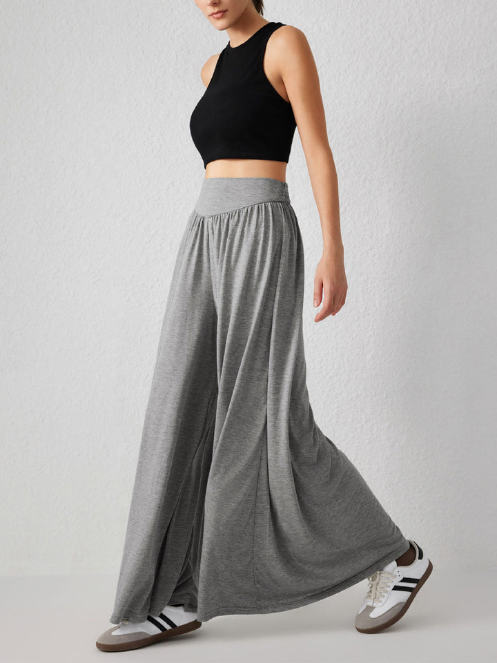 Grey Wide Leg With Broad Waist Band Trouser