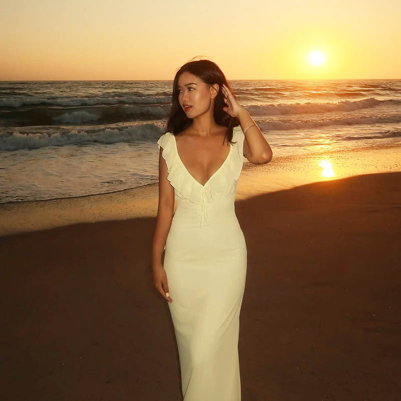Yellow Ruffle Neck Dress