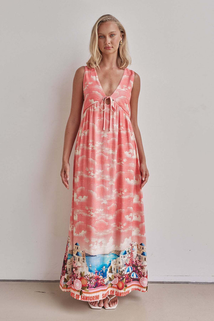 Pink Sleeveless Abstract Print Dress