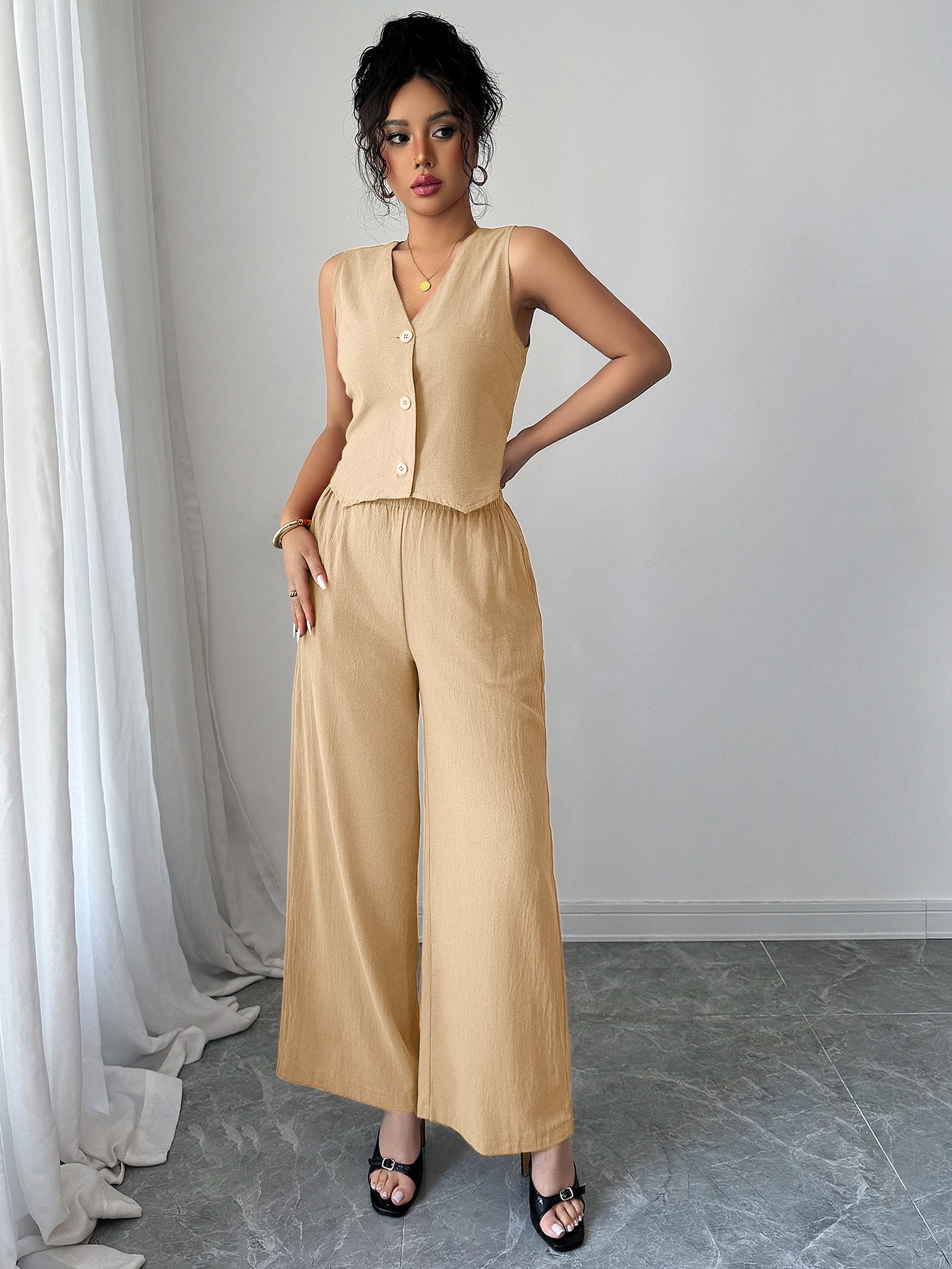 Cream Regular Vest And Pant Co-Ord