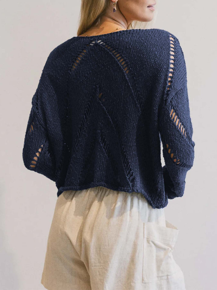 Navy Blue Full Sleeves Textureed Sweaters