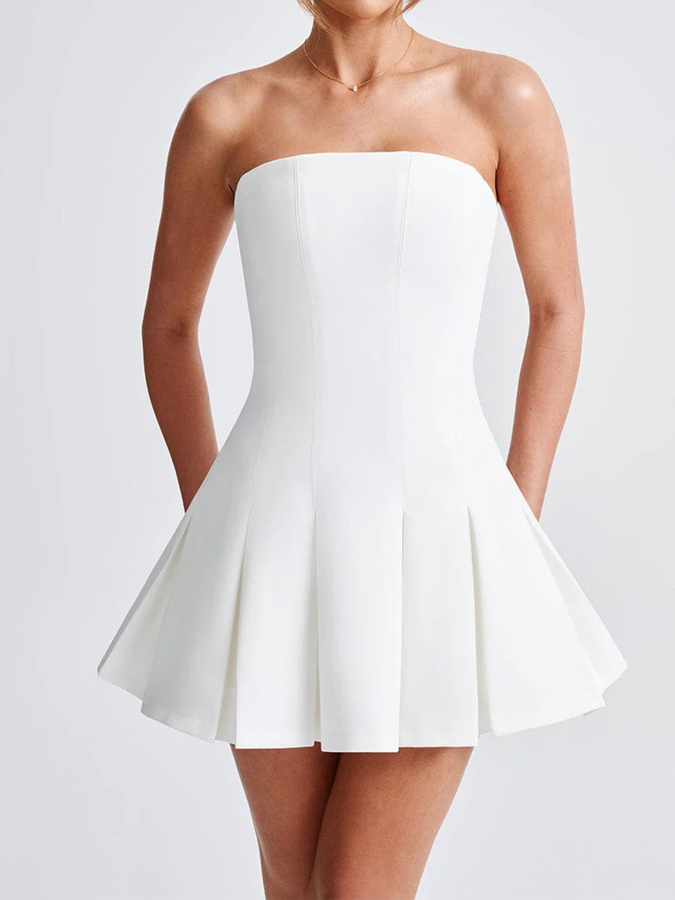 White Halter Neck Skater Dress