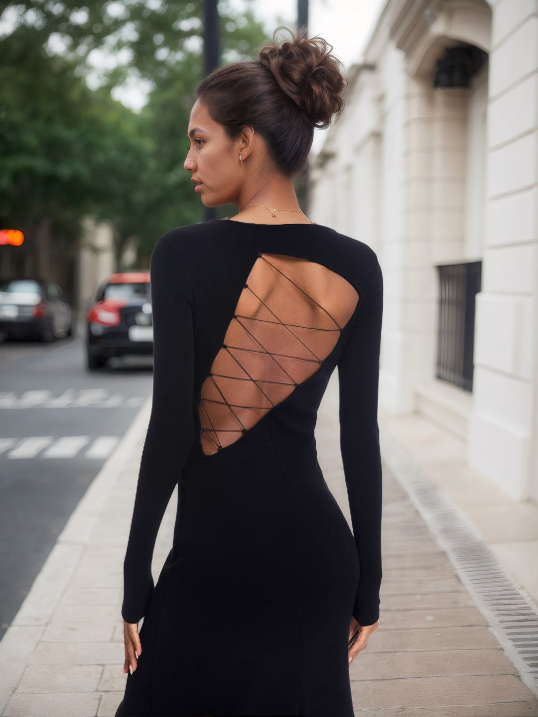 Black Full Sleeve Square Neck Dress