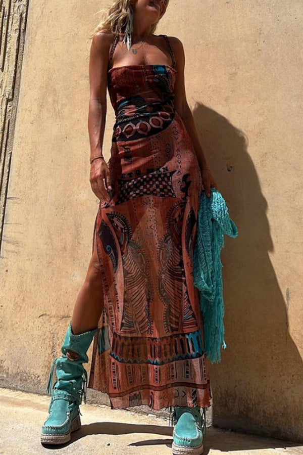 Red Spaghetti Strap Side Slit Dress