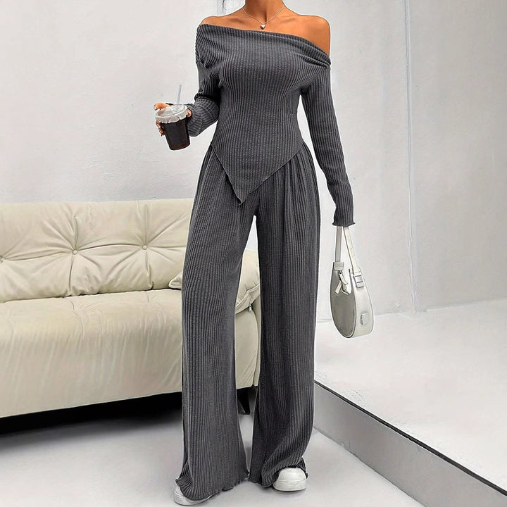 Grey Off-Shoulder Top And Pant Co-Ord Set